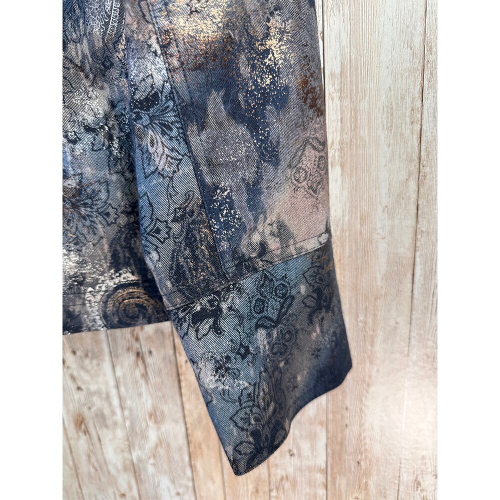 Coldwater Creek Jacket Womens 8 Pink Metallic Gold Floral Pleated Accent Snap - Picture 6 of 13